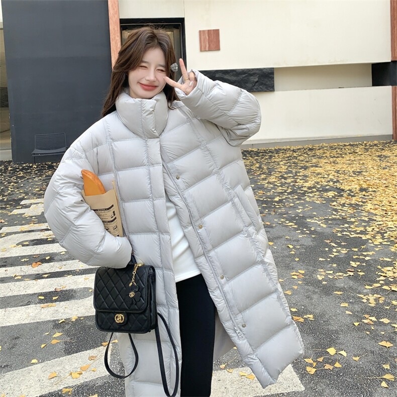 灰色立领中长款泡芙羽绒服女冬2025超火好看高级小众加厚保暖外套,女装羽绒服,2C016
