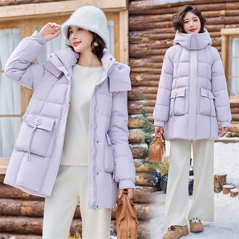【冬季新品】马卡龙色系中长款连帽羽绒服女-洋气减龄温暖羽绒服,女装羽绒服,慕依路
