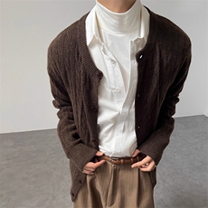 老钱风羊毛混纺麻花针织开衫毛衣秋冬基础百搭扭绳慵懒风毛衣外套，男装针织衫/毛衣，四季星座505