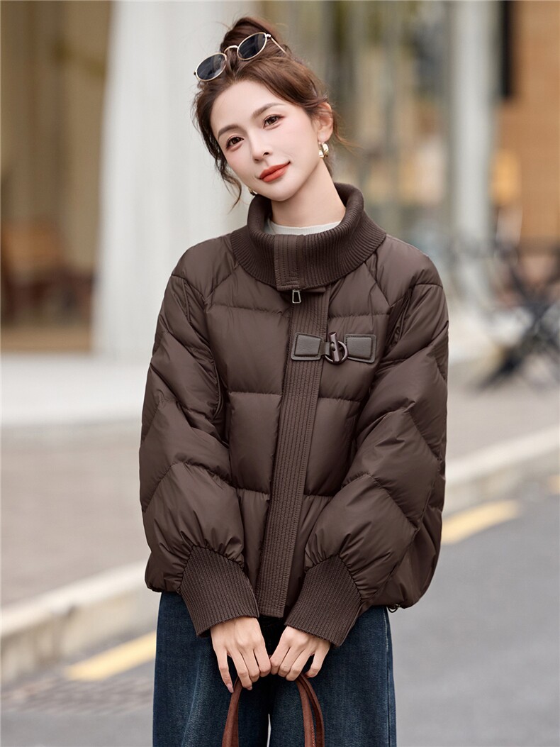 短款羽绒服女2025冬季新款小个子气质大翻领针织拼接韩系加厚外套,女装羽绒服,拾衣