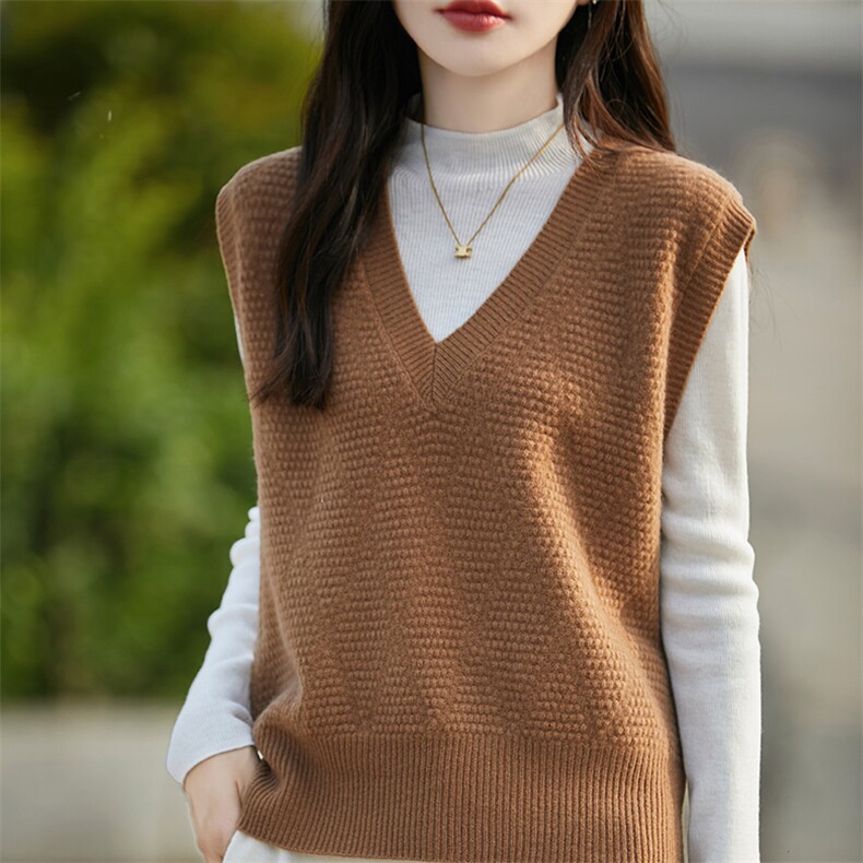 法式高端100纯羊毛针织马甲女2025新款V领无袖坎肩背心毛衣马夹，女装马甲，片语羊绒
