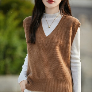 法式高端100纯羊毛针织马甲女2025新款V领无袖坎肩背心毛衣马夹,女装马甲,片语羊绒