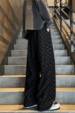 8XL-M特大码港风重磅棋盘格卫裤男士休闲运动裤直筒阔腿裤K961P60，男装休闲裤，电商D206-1