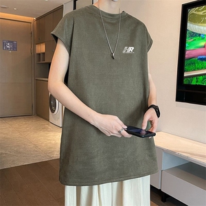 可设48小时发货支持抖音得物来样二开240克重磅美式麂皮绒背心t恤图片