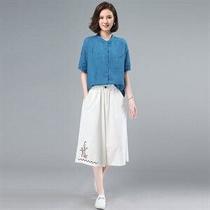2021夏季新款时尚气质减龄宽松休闲舒适绣花七分阔腿裤棉麻两件套图片