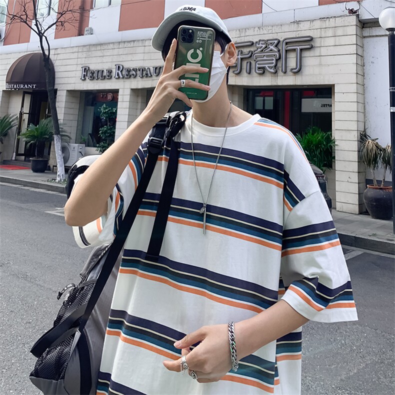 TT30男士休闲彩条男装圆领夏季T恤衫打底衫半袖TEE恤男装文艺学生,男装T恤,星座115A(原星座507）