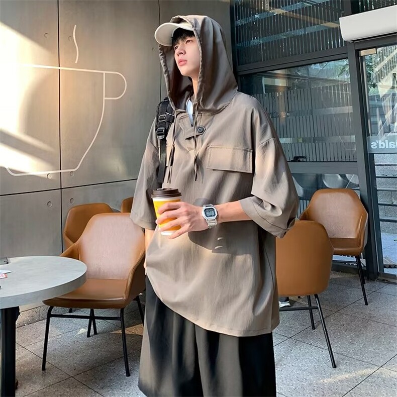 男士短袖夏季2024新款连帽衬衫BC24P33,男装衬衫,星座1116-2