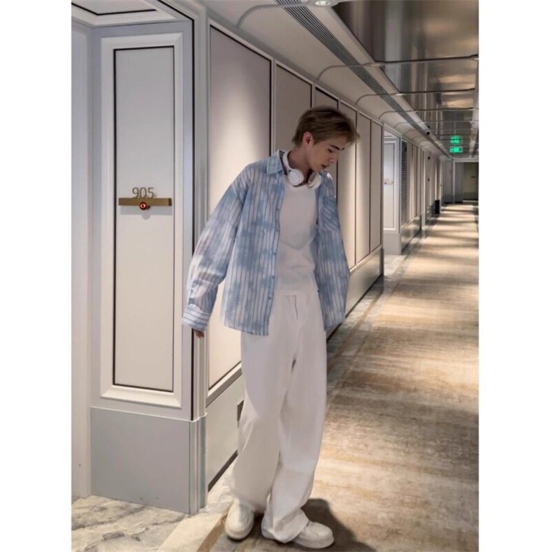 杭州现货青春流行新款气质休闲长袖ins衬衫尖领潮百搭男拼色潮，男装衬衫，星座218-1（原230）