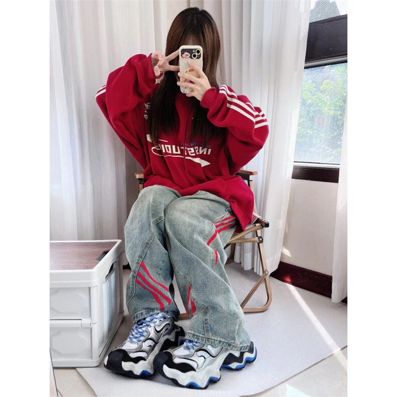 【有货】三条杠条纹牛仔裤男女款美式宽松直筒裤子G8512WW-特P55,男装牛仔裤,星座1007（原301D）
