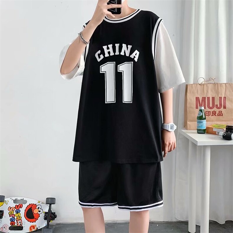 新款夏季假两件运动套装篮球衣宽松ins韩版潮牌11号球衣tz311-p36，男装休闲套装，星座1008