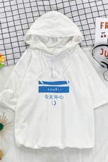 LD54033-P45连帽短袖t恤男大码胖子带帽五分袖中袖，男装T恤，电商A040