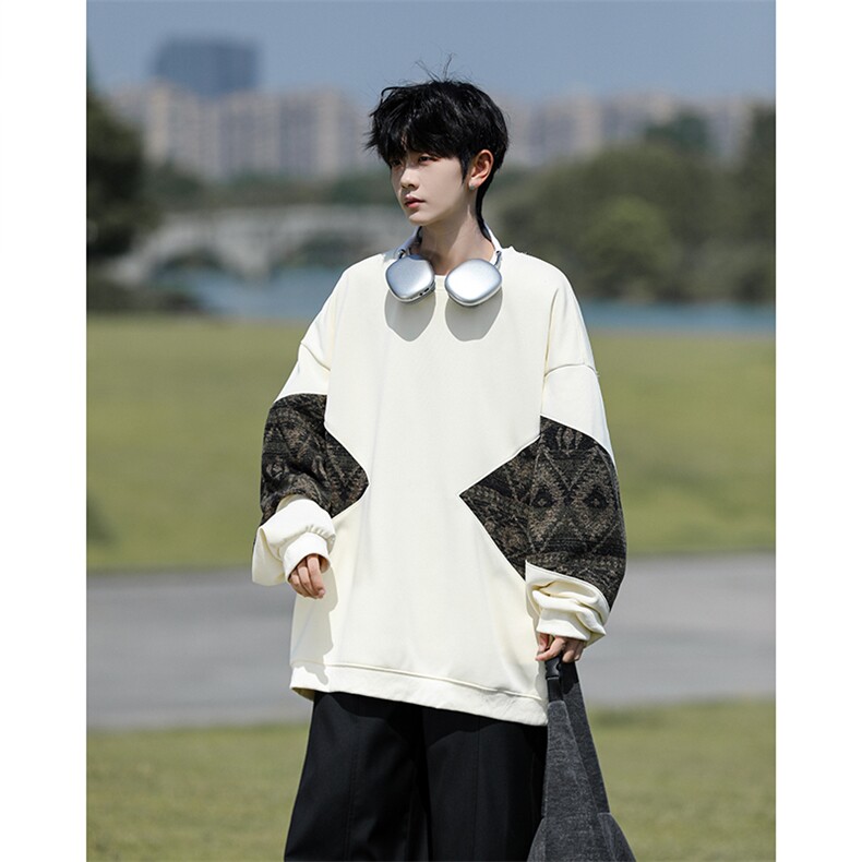 8XL-M春秋季圆领拼接撞色民族风卫衣男新款潮牌上衣服WY005P58,男装卫衣,电商B312
