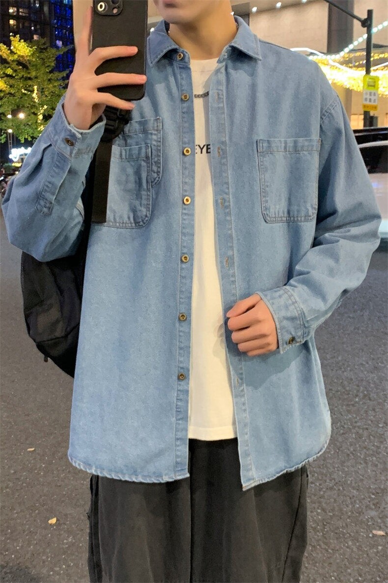 新款(跨境货源）长袖牛仔衬衫男宽松休闲外套,男装衬衫,星座1107-1
