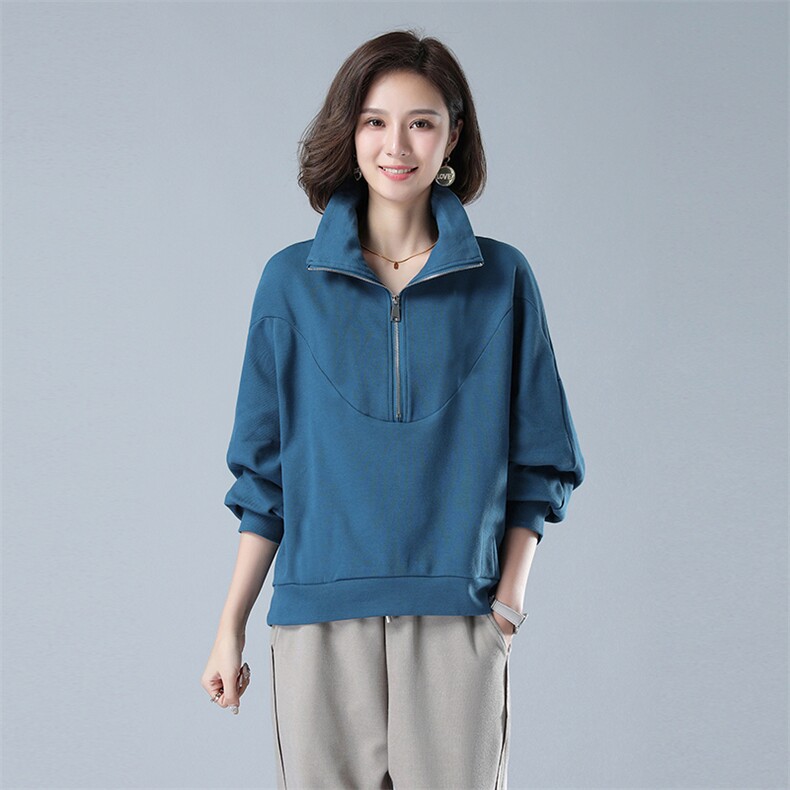 时尚宽松半高领长袖卫衣女秋冬季新款加厚保暖上衣外套休闲百搭,女装卫衣/绒衫,秋牧寒烟