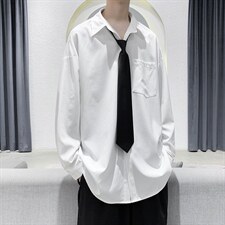 DM13-P40港风纯色百搭帅气夏款宽松休闲男装衬衫上衣送领带，男装衬衫，电商D321-1