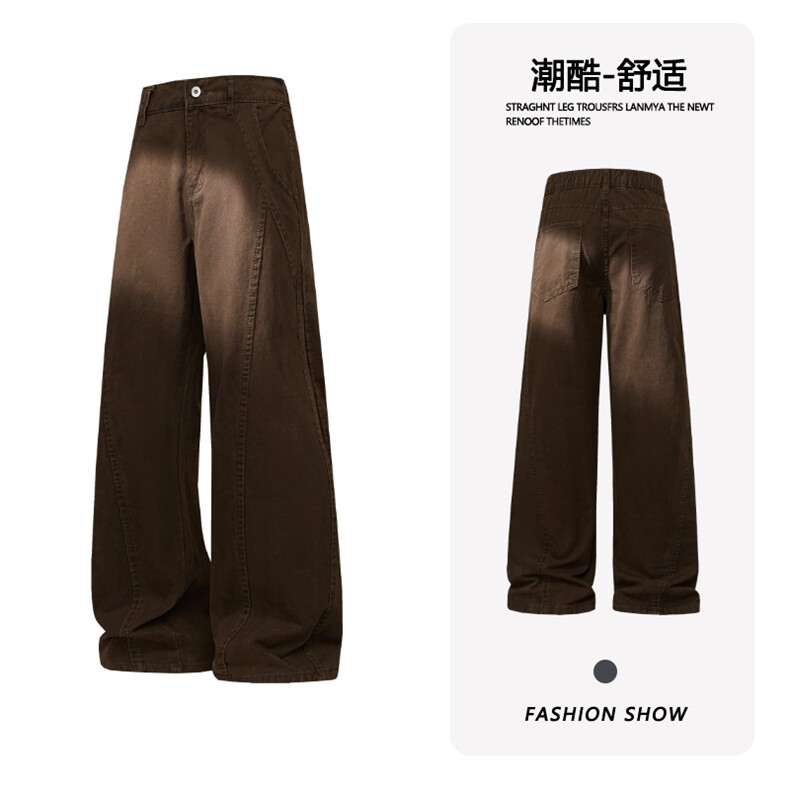 B221美式ins高街暗黑斜切微喇休闲洗褪牛仔裤LK25594-特P45控78,男装牛仔裤,电商B221
