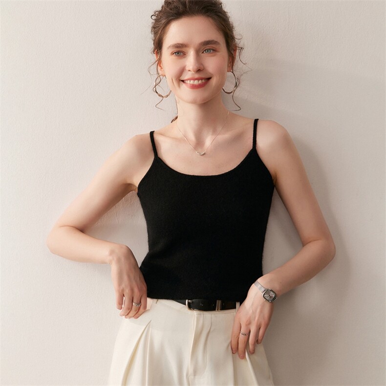 纯色羊绒针织吊带背心女内搭小背心2025秋季新款打底修身羊毛吊带,针织衫/毛衣,朵沐纯羊绒