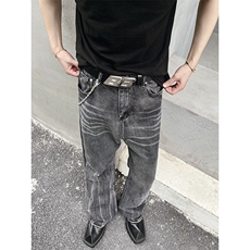 B221美式ins高街暗黑重工艺宽松微喇牛仔裤LK23128-P60控78，男装牛仔裤，电商B221