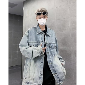春秋季新款美式复古牛仔外套男士潮牌宽松水洗做旧翻领夹克图片