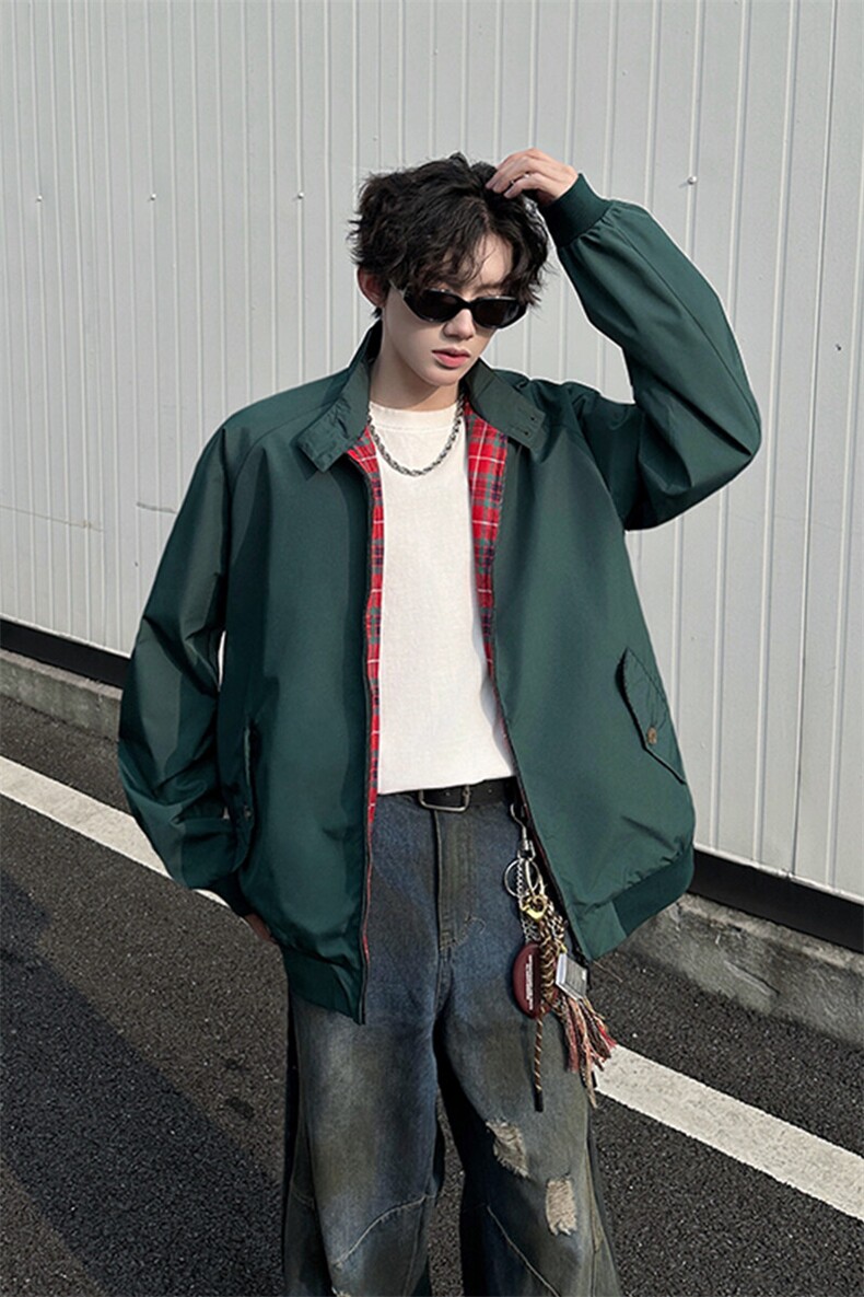 8XL-M美式复古棒球服外套男特大码潮牌双拉链立领夹克衫JK005P85,男装夹克,电商B312