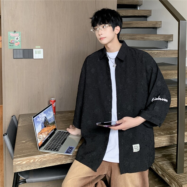 港风花型七分袖衬衫男大码M-5XL风情侣衬衫男QCS7023P45控68图片