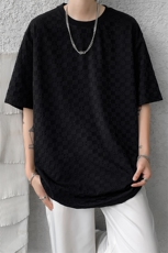 8XL-M特大码短袖男夏季港风棋盘格子T恤冰丝半截五分袖DX323P35，男装T恤，电商D206-1