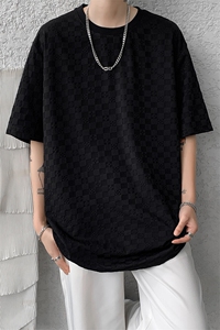 8XL-M 特大码短袖男夏季港风棋盘格子T恤冰丝半截五分袖DX323P35图片