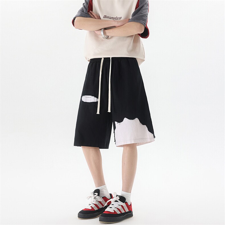 8XL-M 特大码短裤男夏季新款大码vibe破洞拼接高街短裤DK1518P50图片