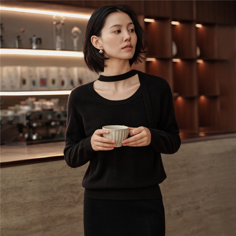 2025秋冬新款女羊绒衫100%纯羊绒宽松圆领针织衫时尚保暖毛衣上衣,女装羊绒衫,绒知纯羊绒