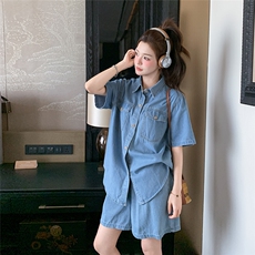 现货！牛仔套装女夏季牛仔短袖高腰短裤两件套2C212-G86-P135-188，女装套装/套裙，2C212