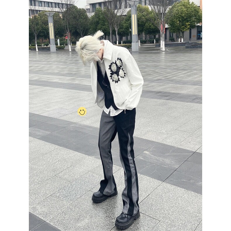 黑色纱网玫瑰花垫肩外套男潮月光白夹克cleanfit巴洛克西服J05,男装夹克,星座1116A（原606A-3）