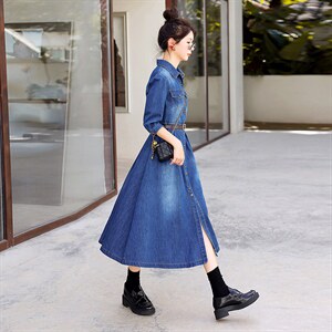 时尚显瘦牛仔披风连衣裙女长袖气质修身百搭裙子，女装连衣裙，秋水欣儿