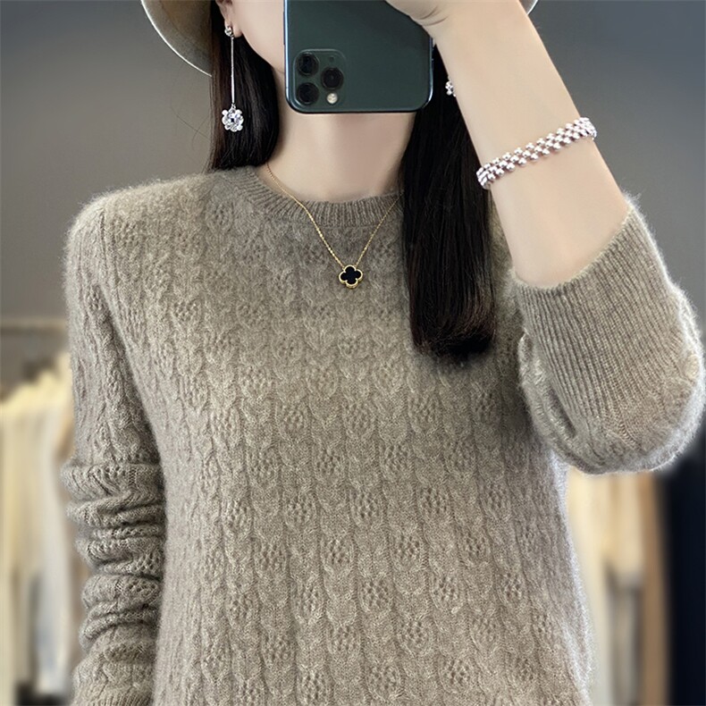 显瘦高级感羊毛加厚圆领羊毛衫2024年秋季,女装羊毛衫,邓利维