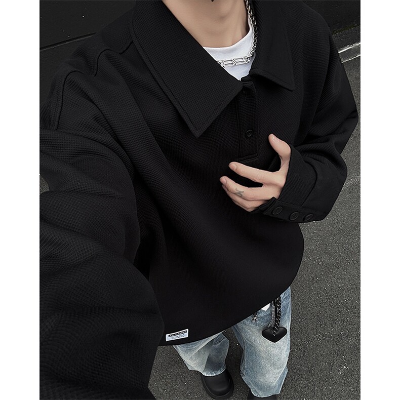 2026春季新款百搭翻领贴标卫衣男POLO衫领大码外套W5024特P33控58，男装Polo衫，电商A001