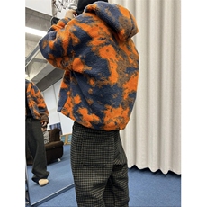 WT109-P110橙色火烧云扎染连帽男羊羔毛保暖厚外套，男装棉衣，星座1501-3