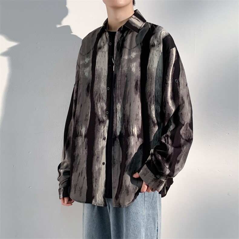 2026日系冰丝扎染衬衣男大码M-5XL设计长袖衬衫男CS77041P45控68，男装衬衫，星座227-7
