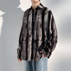 2026日系冰丝扎染衬衣男大码M-5XL设计长袖衬衫男CS77041P45控68，男装衬衫，星座227-7