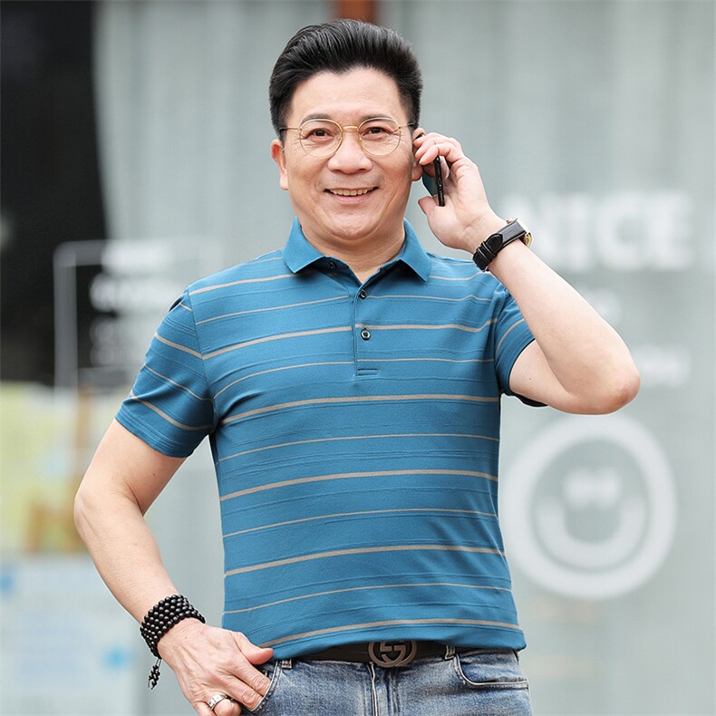 爸爸夏装短袖T恤男士圆领上衣中年宽松休闲t恤商务透气短袖体恤衫,男装T恤,电商B212（原钱塘6029）