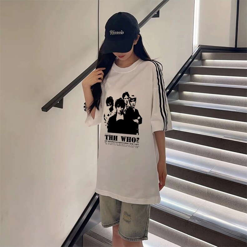抖音得物高品质二开240克宽松纯棉美式潮牌三条杠织带短袖T恤,男装T恤,电商A486-1