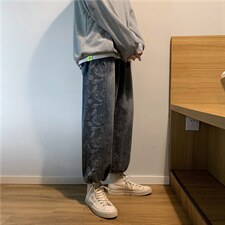 秋冬港风复古宽松直筒牛仔裤男女束脚ins潮牌阔腿牛仔裤G299-p45，男装牛仔裤，星座1008-1