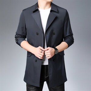 春装新款男士风衣中长款双排扣休闲商务中青年纯色西服领外套男装,男装风衣,电商B212（原钱塘6029）