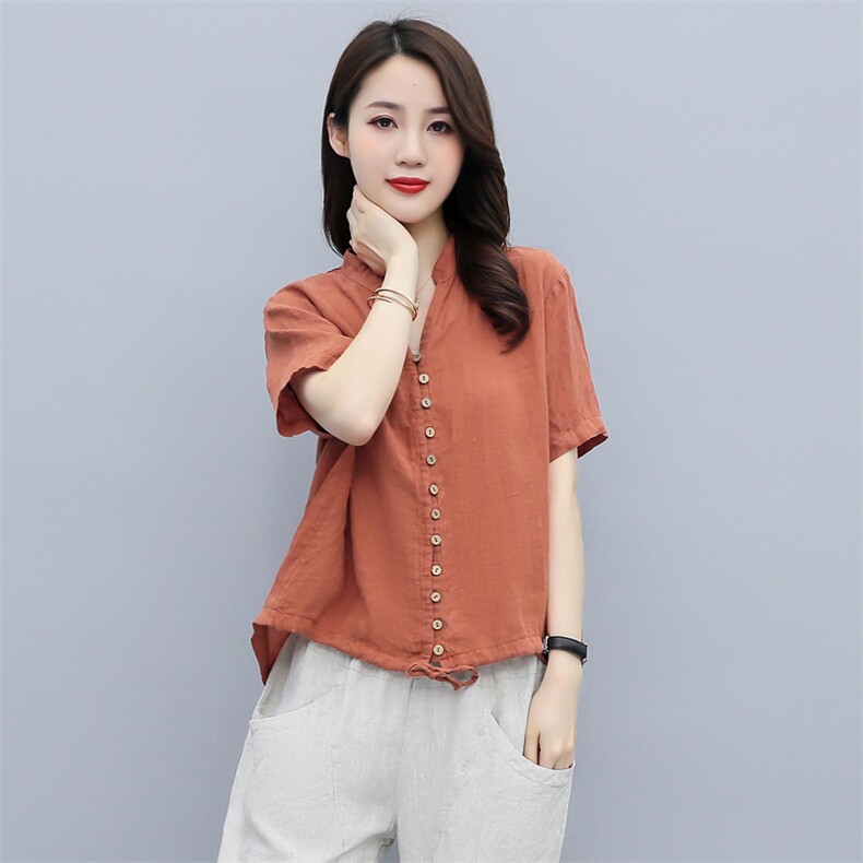 2025夏装高端女新款小衫气质棉麻上衣,女装衬衫,铭街依杨