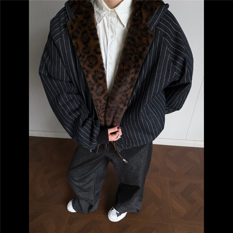 复古牛仔条纹棉服男冬季潮牌宽松情侣加厚保暖棉袄潮LS50399-p115,男装棉衣,星座1008