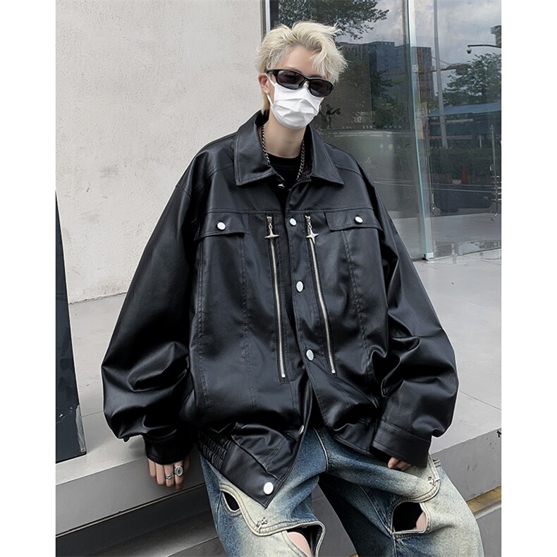 2023机车风皮衣夹克宽松痞帅炸街小众休闲棒球服外套 W7889-P74图片