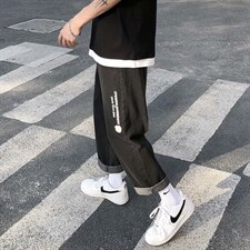 牛仔裤男ins港风百搭帅气宽松直筒阔腿裤小雏菊花九分裤n962-p33图片