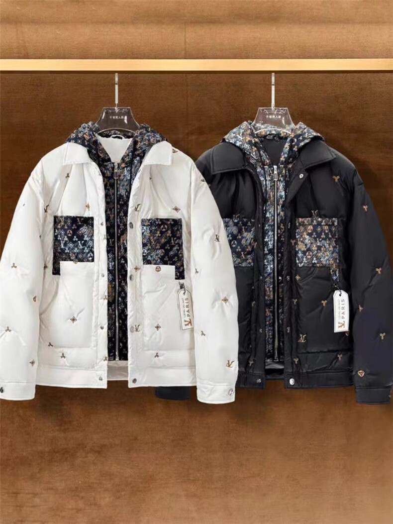 (网图)时尚百搭简约连帽老花羽绒服厚款拼料羽绒服313B-AL01-P195,男装羽绒服,星座313B