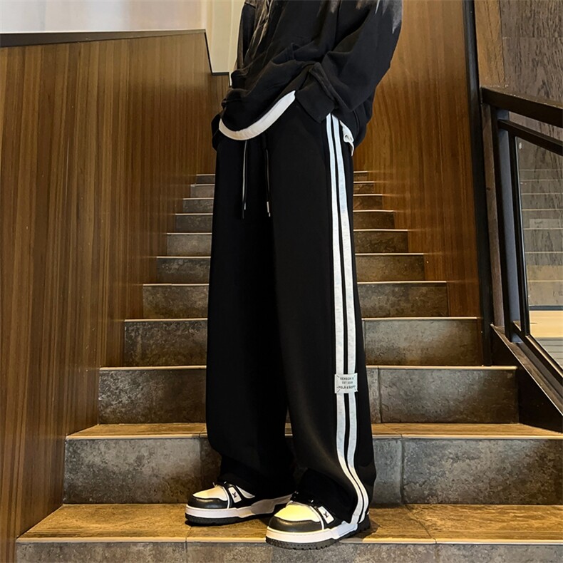2025秋冬港风条纹贴标休闲裤男直筒阔腿裤WK455-特P45控68,男装休闲裤,电商B208