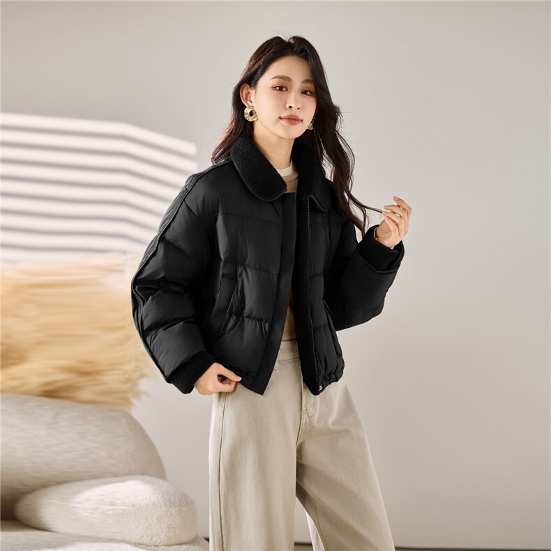 2025冬装新款羊羔毛领羽绒短外套，女装羽绒服，梦芯尔