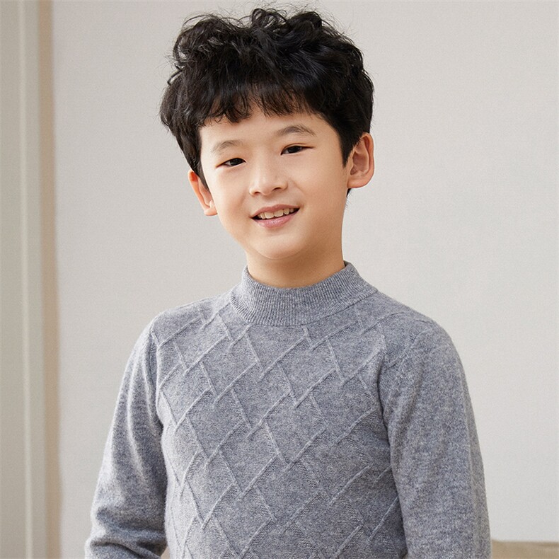 儿童羊毛衫男童帅气女童可爱圆领套头毛衣舒适保暖经典格纹设计，童装儿童羊毛衫，顺友羊绒童装