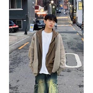 秋冬复古破洞流苏拉链开衫毛衣男休闲宽松百搭针织衫潮 MY107图片